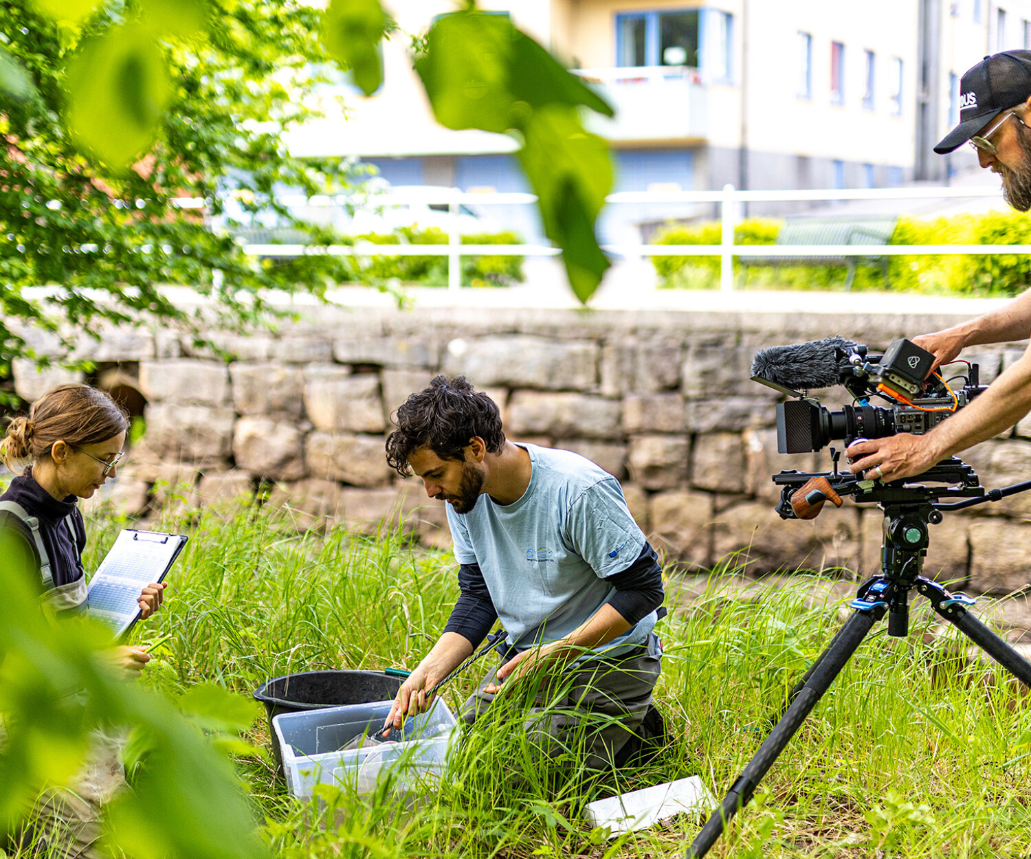 Filminspelning under inventering av havsnejonöga i Ätran.
Foto: Nicka Hellenberg